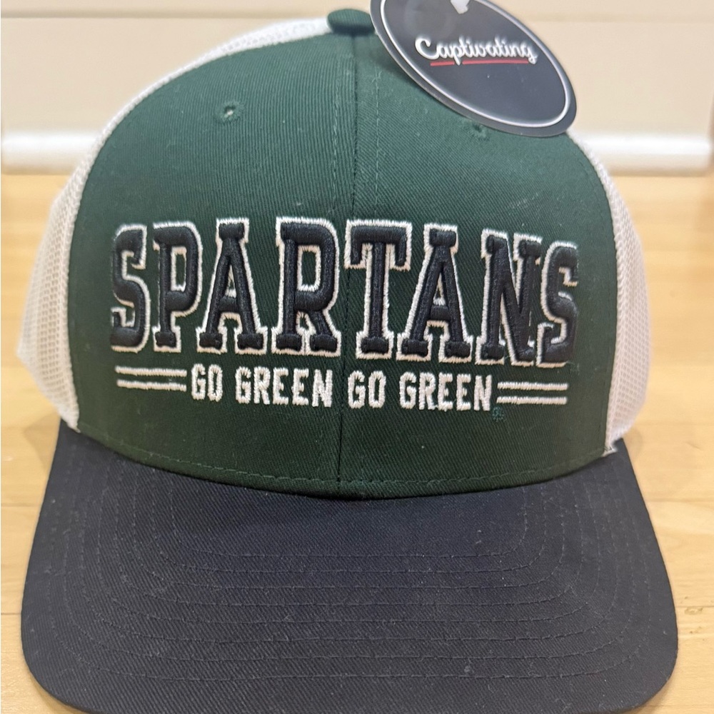 NWT: Michigan State Spartans (MSU) Green, White & Black Baseball Cap. Snap back